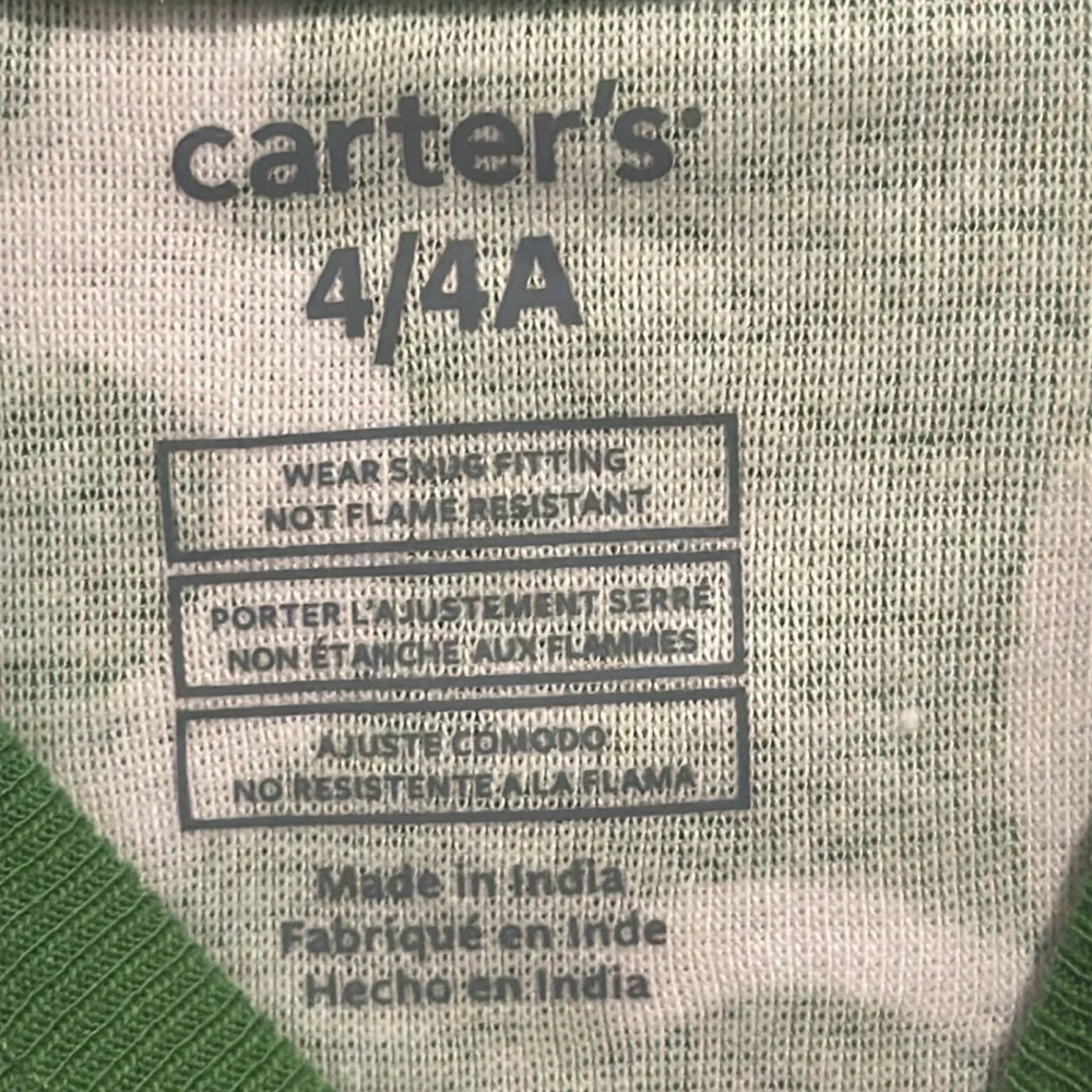 Carter’s St. Patrick’s Day, kid’s pajamas green white shamrocks PJs size 4